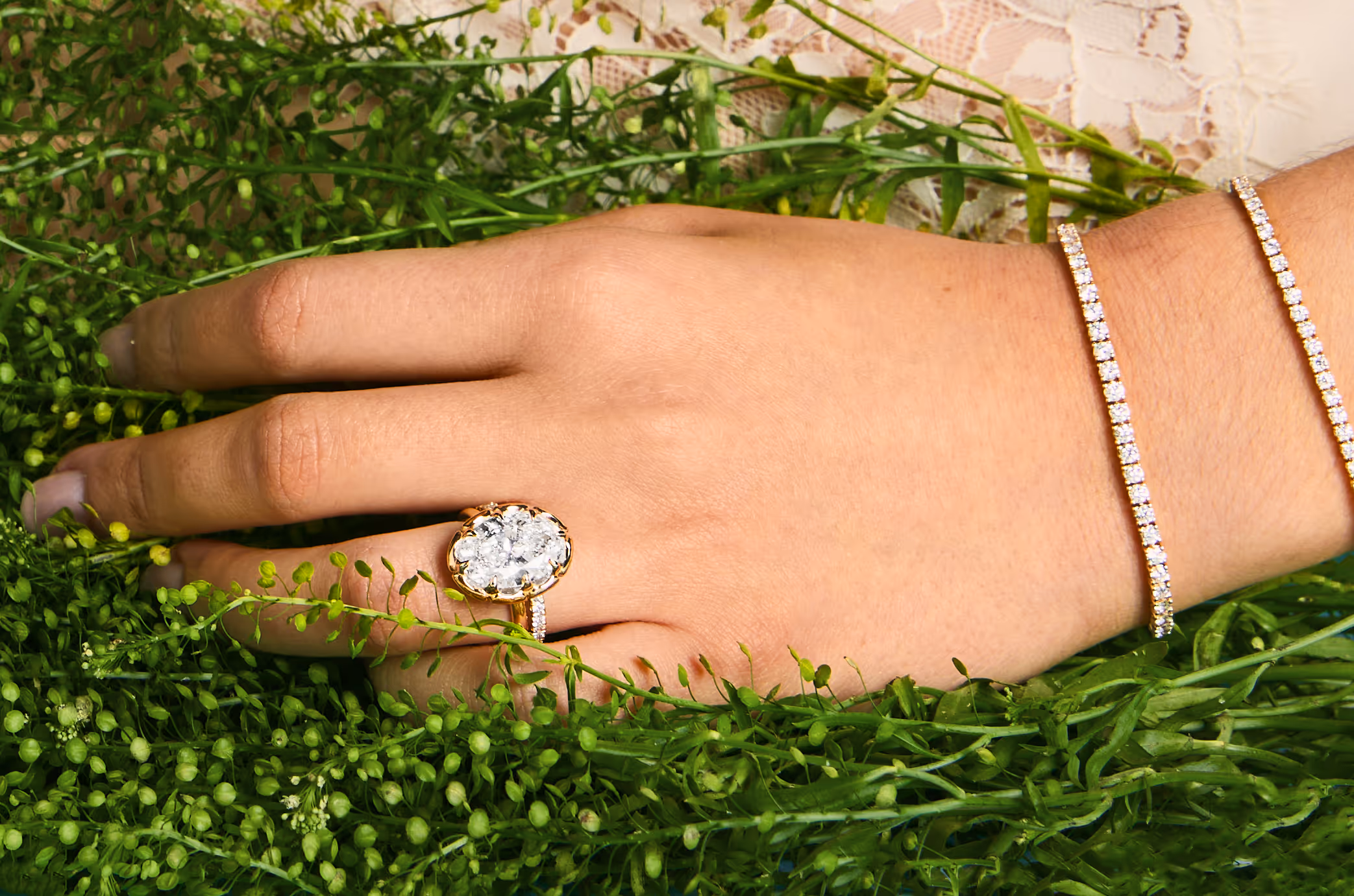 The Juliette showcase featuring a lifestyle image of an engagement ring